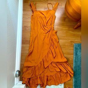 Maje orange dress with ruffle skirt